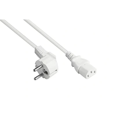 Afbeelding van Good Connections Netsnoer 3 m geaarde stekker type E+F (CEE 7/7, hoekig) aan C13 koudeapparaataansluiting (recht) kopergeleider CU 1,00 mm² kabel voor pc, monitor en nog veel meer wit