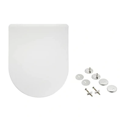 Afbeelding van Amazon Basics Toiletbril, robuuste toiletzitting van ureummateriaal, D vorm, mat oppervlak, 36,5 x 43 cm, wit