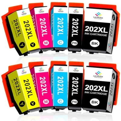 Afbeelding van LeciRoba 202xl inktcartridges vervanging voor Epson 202 printercartridges en multipack Expression Premium XP 6000 6005 6100 6105 (10 stuks)