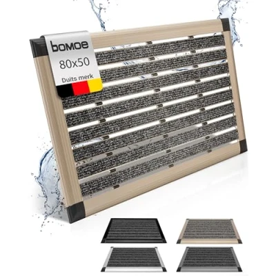 Afbeelding van bomoe deurmat buiten 50x80 cm vloermat van aluminium deurmatten met rubber muduster antislipmat champagne metallic AluGant