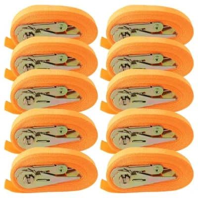 Afbeelding van NGOSUET Spanbanden, 10 stuks, 6 m x 25 mm, met ratel, belastbaar tot 800 kg, ratelhaken, sjorbanden voor het vastzetten van de lading, oranje