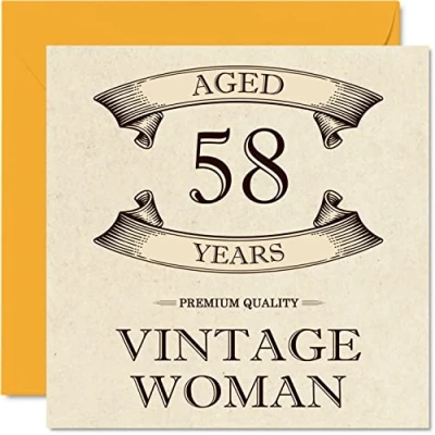 Afbeelding van Vintage 58e verjaardagskaarten voor vrouwen leeftijd 58 jaar leuke verjaardagskaart mama zus vrouw vriendin oppas oma tante, 145 mm x dames wenskaarten,