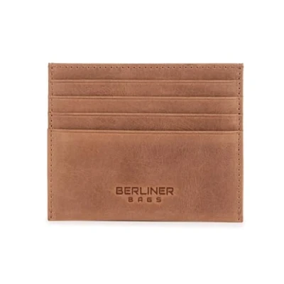 Afbeelding van Berliner Bags Premium kaarthouder met RFID bescherming en geschenkdoos, creditcardhouder, van leer, slank klein, camel, Small, Minimalistisch