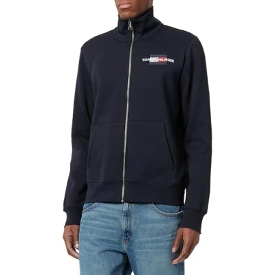 Afbeelding van Tommy HILFIGER Heren FLAG EMBRO ZT STAND CLR MW0MW35539, Zip Through Sweatshirt, Blauw, M, Blauw (Woestijnhemel), M
