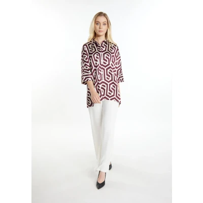 Afbeelding van Blouse overhemd + boodschappentas set SCHMUDDELWEDDA L / Off White Bordeaux 100% Polyester