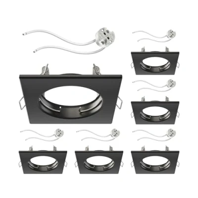 Afbeelding van ledscom.de 6 st. plafondinbouwraam RIR inbouwraam zwart mat hoekig (LED/Halogeen/MR16/50mm) incl. GU5.3 fitting