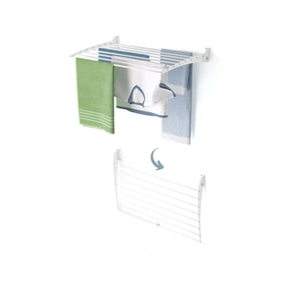 Afbeelding van foxydry Fold Verticaal droogrek voor wandmontage, inklapbaar, van aluminium en staal, binnen buiten (wit, 1 x 80)