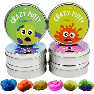 Afbeelding van THE TWIDDLERS 6 Smart Kleur Veranderende Putty, Warmte Reactieve Slijm in Deksel Potten met 4 Mini UV Zaklamp, Premium Kids DIY Slijm, Kunst Activiteit Speelgoed Gift Set voor Feest Favours