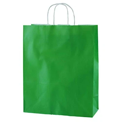 Afbeelding van Thepaperbagstore 25 Gekleurde Papieren Zakken, Recyclebaar En Herbruikbaar, Met Gedraaide Handvatten, Groen Middelgroot 250x110x310mm