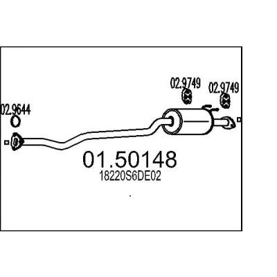 Afbeelding van MTS 01.50148 Middendemper 2000mm HONDA: Civic VII Hatchback (EU, EP, EV) 1.6 i, 1.4 iS 2000 2005
