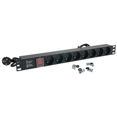 Afbeelding van Stekkerdoos met 8 stopcontacten, rackbaar, 19 inch, schakelaar, kabel 1,80 m,