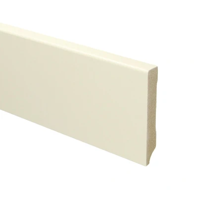 Afbeelding van Sfeerplinten MDF Moderne Plint 90x15mm Creme Wit Voorgelakt RAL 9001 5 stuks Lengte 2.4m Voordelig plinten kopen Eenvoudige installatie met montagekit of spijkers