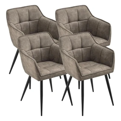 Afbeelding van Eetkamerstoel Birmingham set van 4 fauteuils taupe en zwart [en.casa]