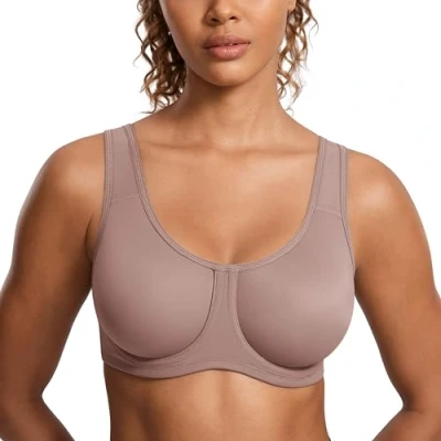Afbeelding van SYROKAN Sportbeha Vrouwen Max Control Solid High Impact Plus Size Onderdraad Sport BH met beugel voor grote maten Steen 80E