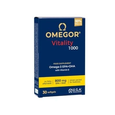 Afbeelding van Omegor Vitalty 1000mg Visolie met 800mg EPA en DHA per capsule De enige Omega 3 IFOS gecertificeerd 5 sterren sinds 2006 Visoliesupplementcapsules 90% rTG 30 capsules