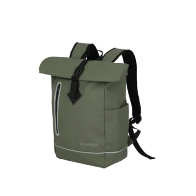 Afbeelding van Travelite Rolltop BASICS, waterdicht, fietsrugzak, vrijetijdsrugzak met rolsluiting en reflectoren, 48 cm, 19 liter, olijfgroen, Rucksack Waterdichte rugzak