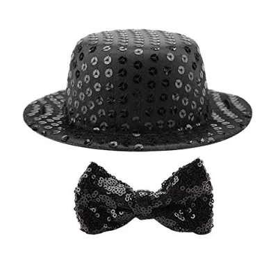 Afbeelding van Pet Hoed Boog Tie Set Zwart Pailletten Huisdier Cap voor Honden Katten Modieuze Intrekbare Glanzende Levert Kerstmis Verjaardag Feest Festival Dagelijks