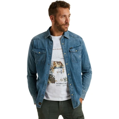 Afbeelding van PME Legend Denim Jacket Overhemd, Heren, Maat: XXL, Faded grey blue