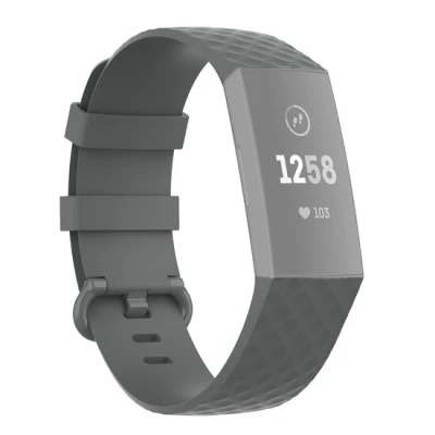 Afbeelding van Fitbit Charge 3 &amp; 4 siliconen diamant pattern bandje Maat: Large Grijs