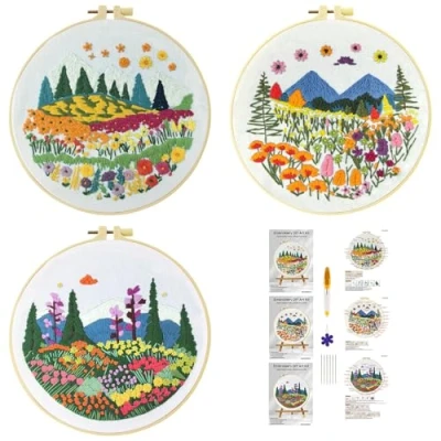 Afbeelding van 51buyoutgo Borduurset met bloemen, gras, voor volwassenen, beginners, borduurset, borduursjablonen, kruissteek, voorgedrukt, borduurafbeeldingen, borduurpakket, borduursjabloon