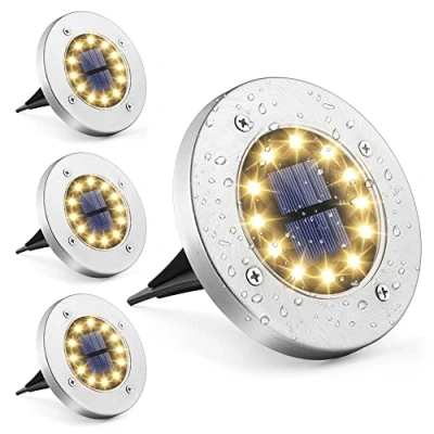 Afbeelding van GIGALUMI Grondlampen op zonne energie, 12 leds, 4 stuks grondverlichting, aangedreven padverlichting, buitenterrasverlichting, landschapslamp voor gazon, tuin, zwembad, terras (warm wit)