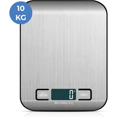 Afbeelding van Keukenweegschaal Digitale 1G tot 10KG USB oplaadbaar Inclusief batterijen LCD Scherm Tarra functie Zilver