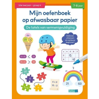 Afbeelding van Deltas Mijn oefenboek op afwasbaar papier de tafels van vermenigvuldiging (7 8 jaar, groep 4)