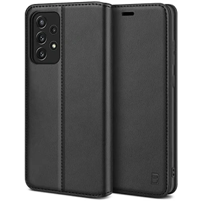 Afbeelding van BEZ Samsung A52 Hoesje Bookcase, Book Case PU Leer Wallet Met Pasjeshouder voor Galaxy 5G / 4G, Telefoonhoes Leren Portemonnee Flip Cover, Standaard, Magnetische Sluiting, Zwart