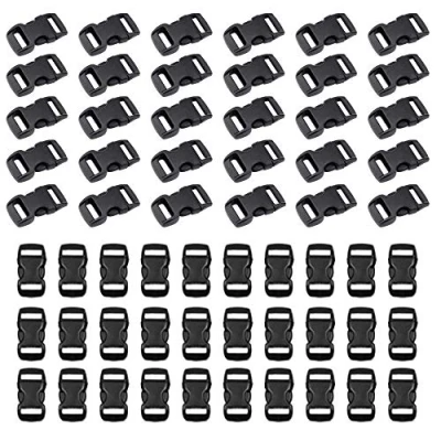 Afbeelding van HUAYAO 60 stuks kunststof gespen voor riemen, 10 mm, gesp, zwart, clip riem, accessoires rugzakken, tent, kinderrugzak, hondenhalsband