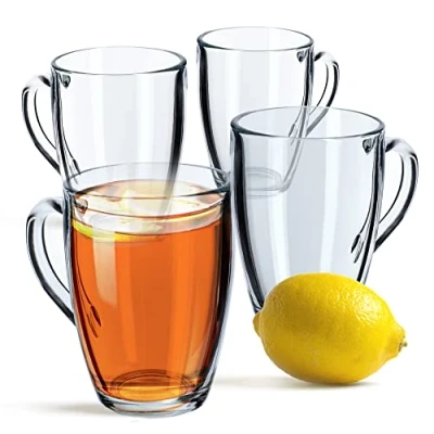 Afbeelding van KADAX Theeglazen, waterglazen met handvat, glazen kopjes, sapglazen, voor thee, koffie, water, drink, ijsthee, sap, drinkglazen, koffieglazen (Lina, 350 ml, 4 stuks)