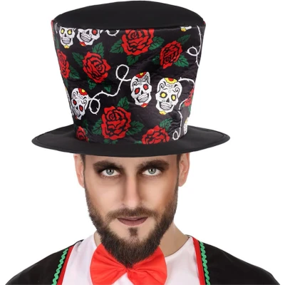 Afbeelding van Halloween heksenhoed met sluier  one size zwart/oranje meisjes/dames Verkleedhoofddeksels