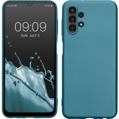 Afbeelding van kwmobile telefoonhoesje geschikt voor Samsung Galaxy A13 4G Hoesje smartphone Back cover in Metallic carabisch blauw