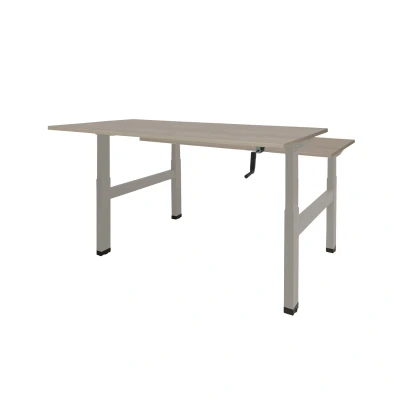Afbeelding van Dextro zit/sta hoogte slinger verstelbare Duo werkplek, bladmaat 2 x 140 80 cm., frame kleur aluminium RAL 9006 blad 25 mm. melamine Robson Eiken