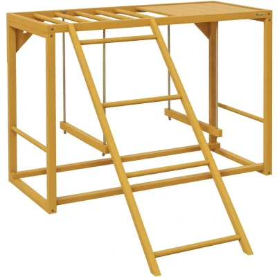 Afbeelding van PawHut Kippenspeelsteiger van hout, speelplaats met schommels, ladder, platform zitstang, klimrek voor 3 4 kippen, natuurlijk hout