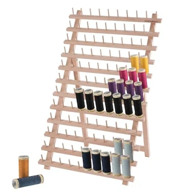 Afbeelding van Milward naaigarenstandaard houten draadspoelhouder, vrijstaand of aan de muur gemonteerd, 120 spoelen, 67 x 40 cm
