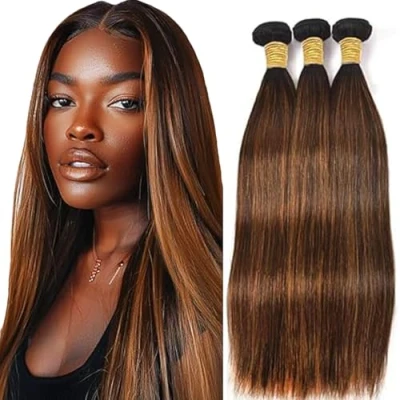 Afbeelding van Tuheerst Brown Human Hair Bundles Straight P430 Highlight Real 100% Unprocessed Brazilian Virgin 100g/PC 300g Total No Smell Tangle for Woman 3 30 Inches