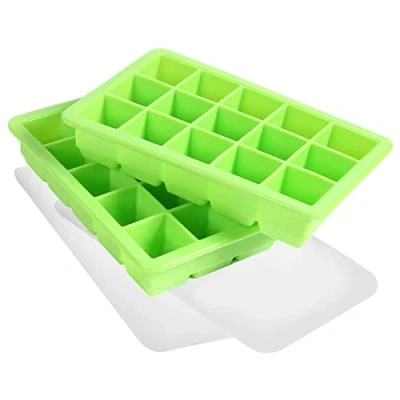 Afbeelding van LessMo 15 voudige ijsblokjesvorm, 2 stuks, grote siliconen ijsblokjeshouder met deksel, ruimtebesparend en stapelbaar, Ice Tray Cube, LFGB gecertificeerd BPA vrij, ijsblokjesvormen voor babyvoeding, drankje