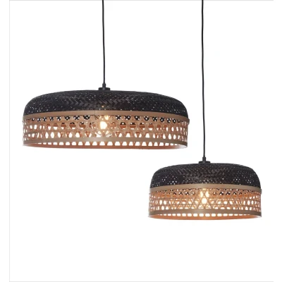 Afbeelding van Good&amp;Mojo Hanglamp Ubud Bamboe 2 Kappen Naturel Zwart 60x60x18cm