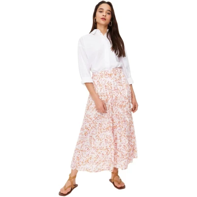 Afbeelding van Trendyol Lila Bloemmotief Geplooide, Elastische Taille Geweven Rok Tctss23Ee00018
