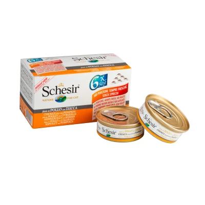 Afbeelding van Schesir Kat Mp Blik Gekookt 6x50 g Kattenvoer Kipfilet&amp;Pompoen