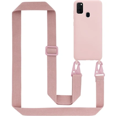Afbeelding van Cadorabo Mobiele telefoon ketting geschikt voor Samsung Galaxy M21 / M30s in LIQUID ROZE Silicone beschermhoes met lengte verstelbare koord riem
