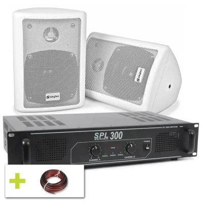 Afbeelding van SkyTec stereoset met witte speakers voor keuken, hobbykamer etc.