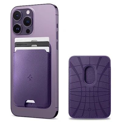 Afbeelding van Spigen Valentinus MagFit Magnetische Kaarthouder 3 Kaarten Compatibel met iPhone 16/15/14/13/12 Modellen Magsafe Wallet Violet
