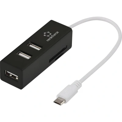 Afbeelding van Renkforce RF 4995192 USB 2.0 hub 3 poorten Met ingebouwde SD kaartlezer, OTG functie Zwart