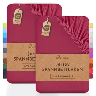 Afbeelding van NatureMark 2 pack jersey hoeslaken. hoeslaken 100% katoen in vele maten en kleuren BRANDKWALITEIT ÖKOTEX Standaard 100. 180 x 200 cm cm. Bordeauxrood