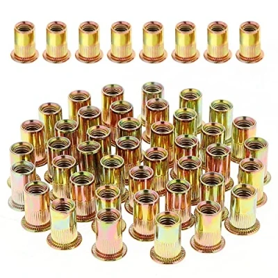 Afbeelding van Gueenky 100 stuks klinkmoeren, M10, verzinkt koolstofstaal, klinkmoeren met platte kop, verzinkte blindklinkmoeren, verzonken kop voor metaal en kunststof (17 mm x 21 mm)