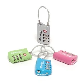 Afbeelding van Hangslot Masterlock 3 cijfer combinatie TSA met kabel assorti in willekeurige kleur 30mm
