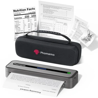 Afbeelding van Phomemo M832 Draagbare Thermische Printer A4, Draadloze Bluetooth Mobiele Printers voor Thuisgebruik, Inktloze Monochroom Printer, Inclusief Draagtas en 4 Rollen Wegwerpproducten, Grijs