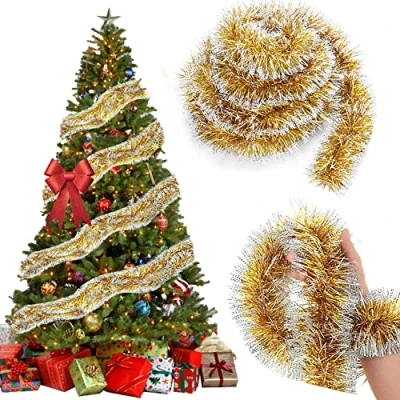 Afbeelding van Kaiyingxin 10 meter kerstslinger, metallic slingers, glanzende kerstboomornamenten, Kerstmis tinsel garland, kerstversiering, feestelijke kerstkrans