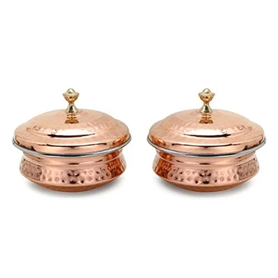 Afbeelding van Zap Impex Koperen Serveerschaal Indian Serve Ware Handi Set Tureen Koper RVS Serveerschalen (13 cm) van 2, Zilver, ZAP102